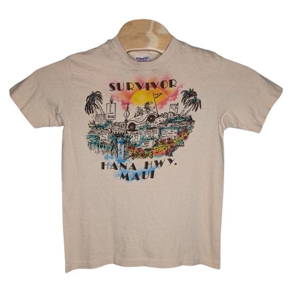 Vintage Survivor Hana Hwy Maui‎ T Shirt Hanes Med 38-40 17x23 Single Stitch USA - Picture 1 of 8